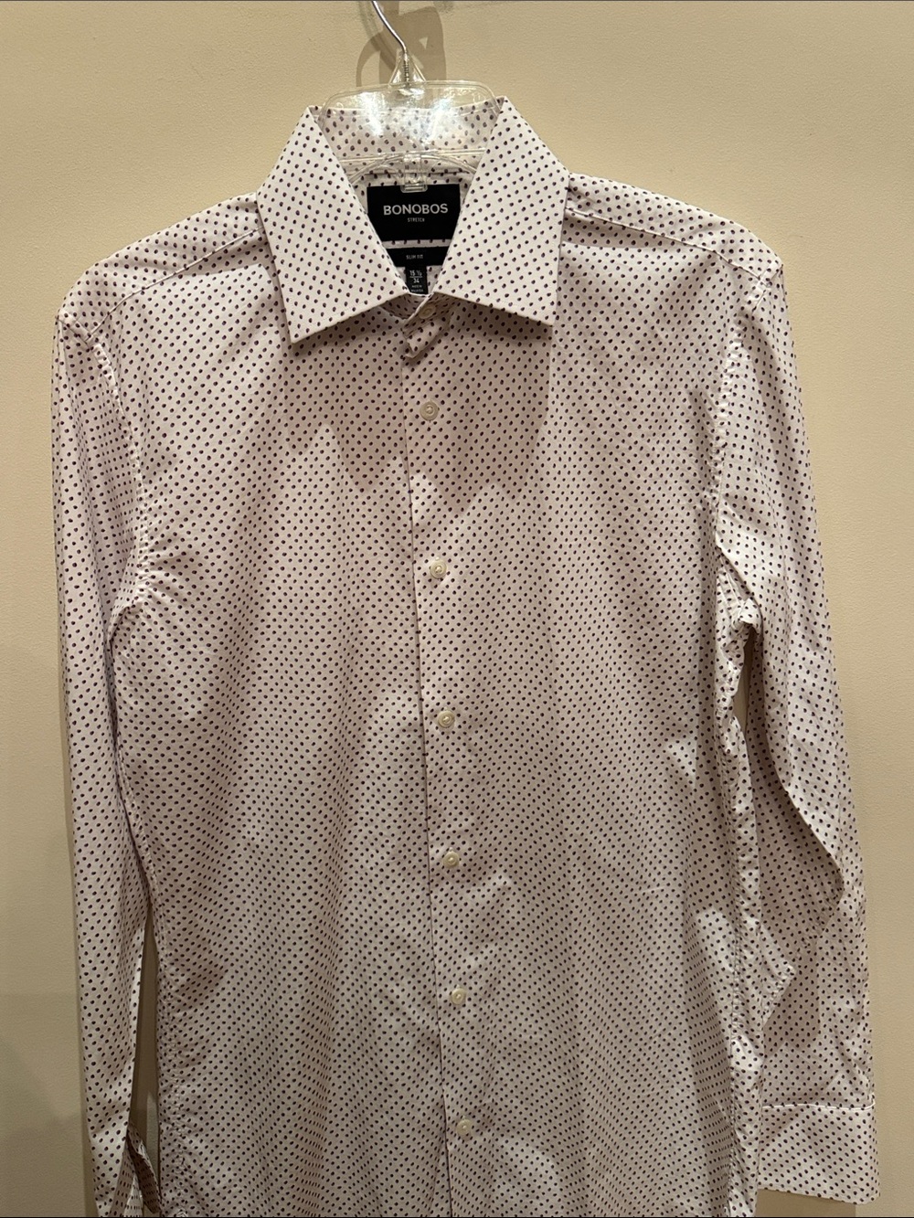 Bonobos White Dress Shirt with Navy Microdot Pattern